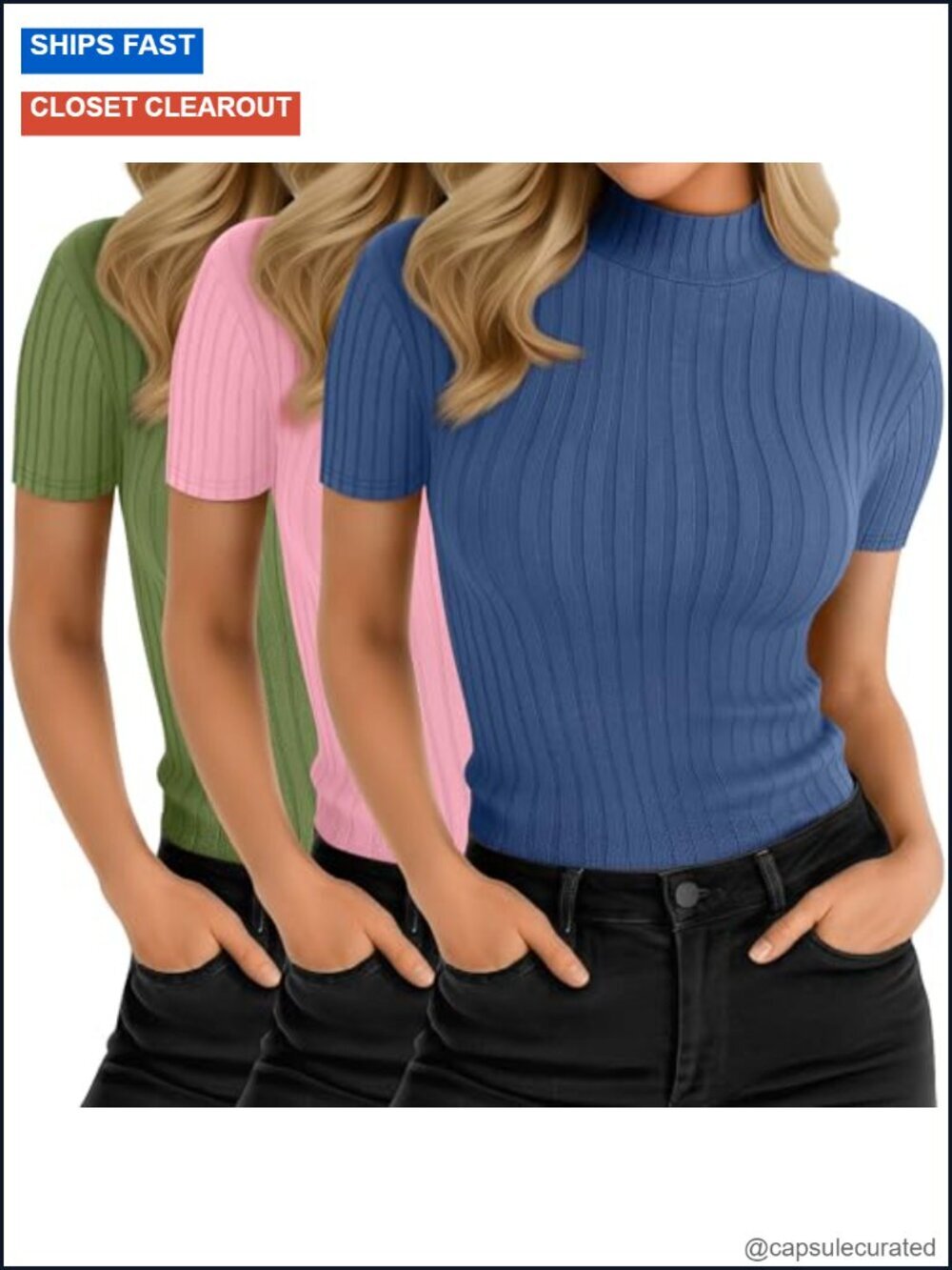 3 Pack Cotton Spandex Mock Turtleneck Short Sleeve Tunic Tees Slim Fit Layering